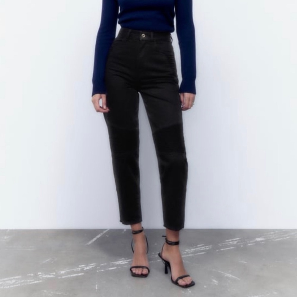 Zara High Waisted Mom Fit Moto Biker Jeans 0